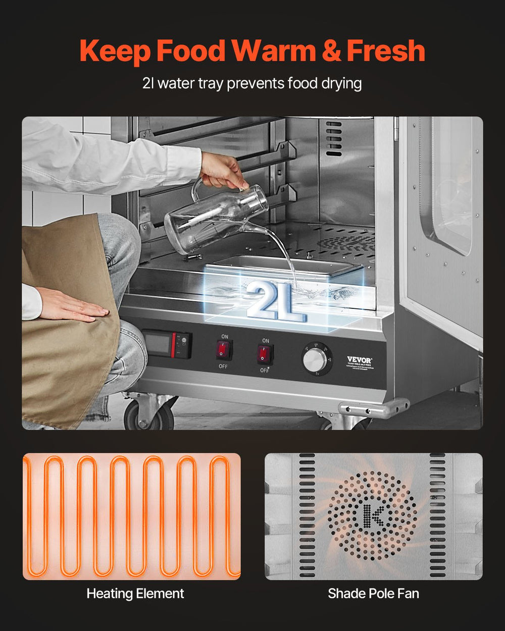 Vevor Food Warmer 16-Tier Cabinet Stainless Steel with Tempered Glass and Water Tray New