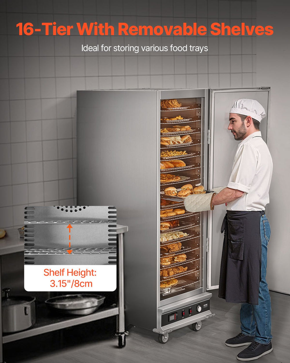 Vevor Food Warmer 16-Tier Cabinet Stainless Steel with Water Tray New