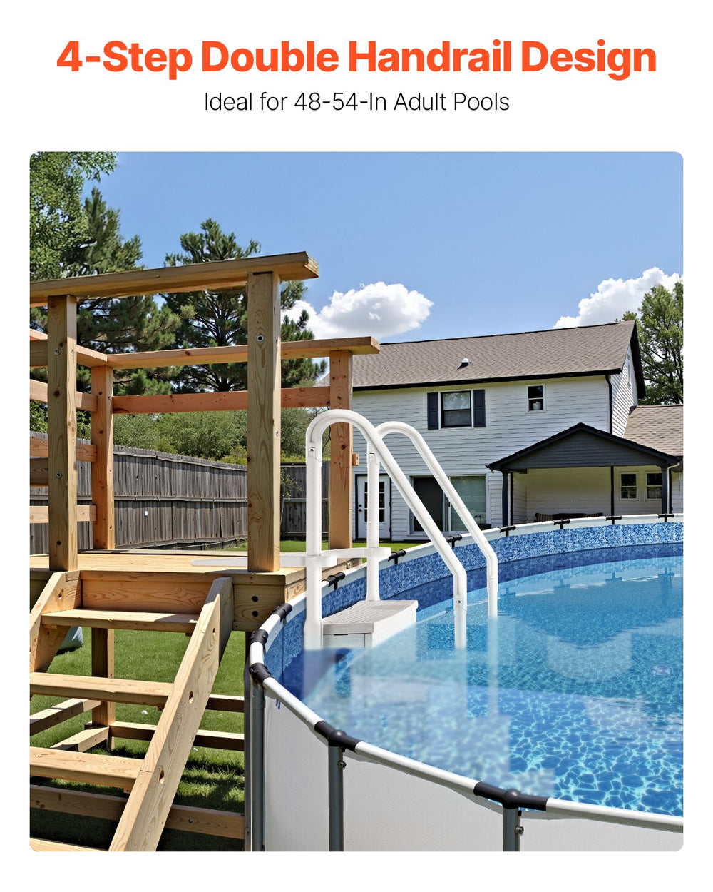 Vevor 4-Step Pool Ladder with Double Handrails Fits 48"-54" Pools 400 lb Capacity New