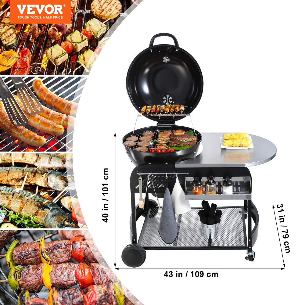 Vevor Portable Kettle Charcoal Grill 21" with Cart for Outdoor Cooking New