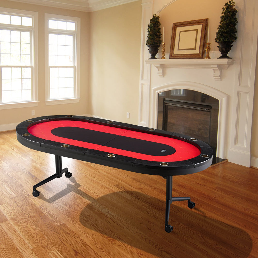 Vevor Poker Table 10-Player Foldable 90" Oval with Padded Rails Cup Holders and Wheels New