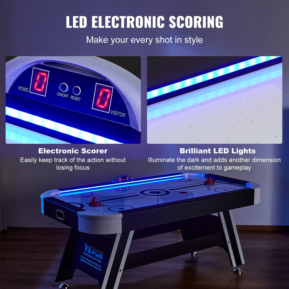 Vevor Hockey Table 72" Air-Powered Indoor LED Game with Electronic Scoreboard 2 Pucks and 2 Pushers New