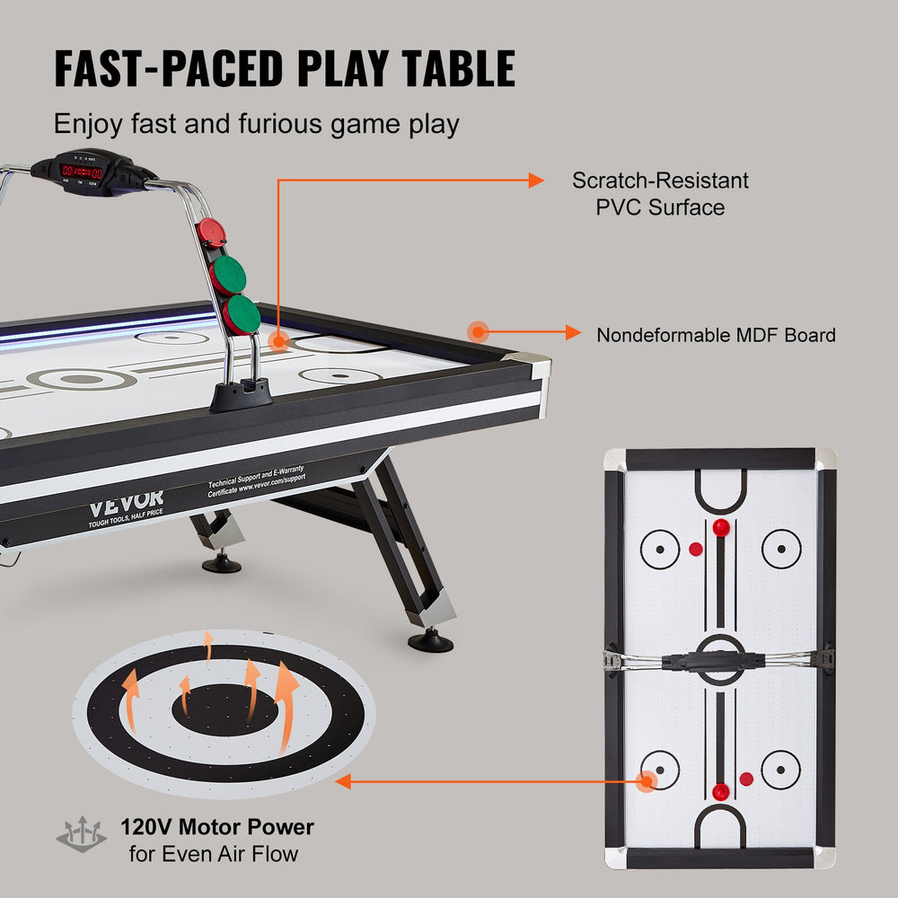 Vevor Hockey Table 89" Air-Powered Indoor LED Game with Electronic Scoreboard 2 Pucks and 2 Pushers New