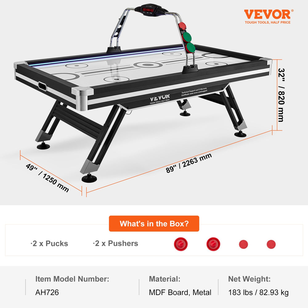 Vevor Hockey Table 89" Air-Powered Indoor LED Game with Electronic Scoreboard 2 Pucks and 2 Pushers New