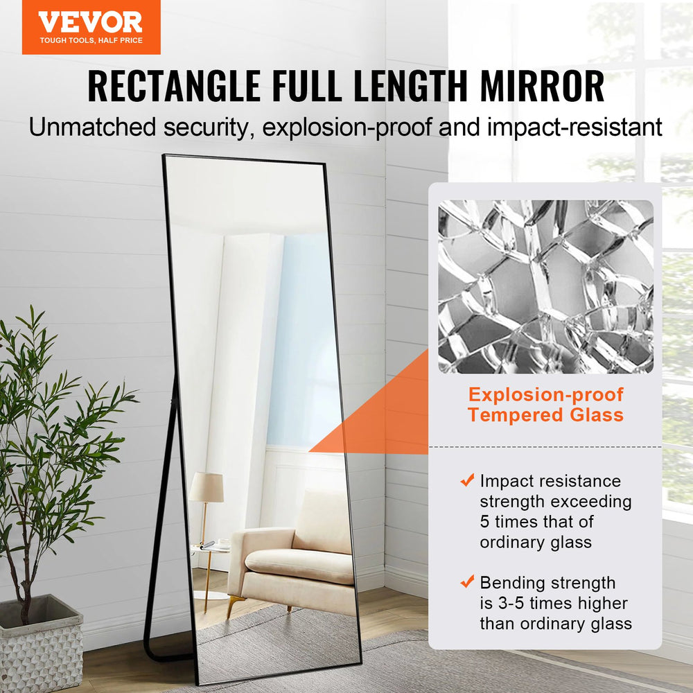 Vevor Full Length Mirror 71" x 31" Rectangular Floor Mirror with Stand Wall-Mounted Aluminum Alloy Frame New