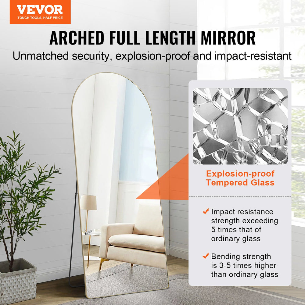 Vevor Full Length Mirror 71" x 30" Arched Floor Mirror with Stand Wall-Mounted Aluminum Alloy Frame New