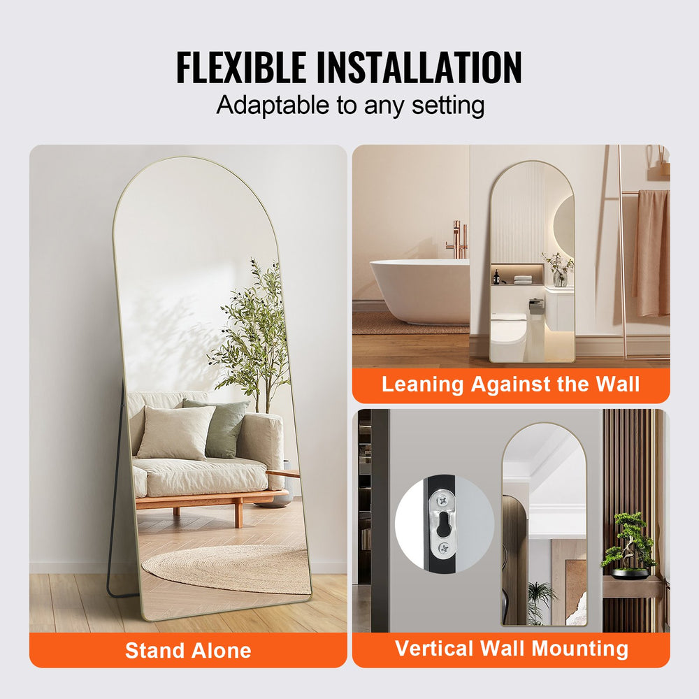 Vevor Full Length Mirror 71" x 30" Arched Floor Mirror with Stand Wall-Mounted Aluminum Alloy Frame New