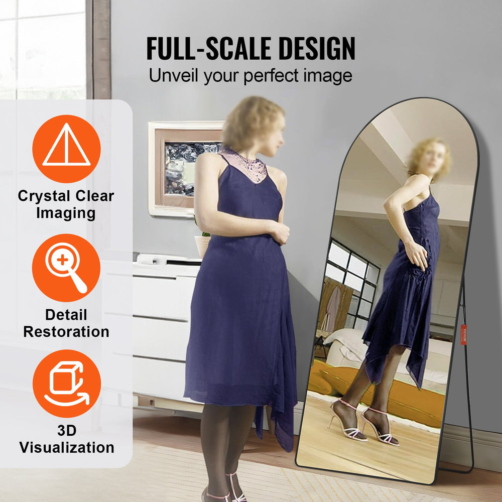 Vevor Full Length Mirror 71" x 32" Arched Floor Mirror with Stand Wall-Mounted Aluminum Alloy Frame New