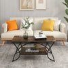 2-Tier Faux Marble Coffee Table with Marble Top and Metal Frame-Dark Brown - Gallery View 1 of 8