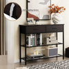 39.5-inch dark brown entryway table with 2 drawers and 2-tier metal shelves, ideal for living room or hallway storage.
