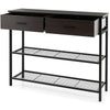 39.5-inch dark brown entryway table with 2 drawers and 2-tier metal shelves, perfect for living room or hallway storage.