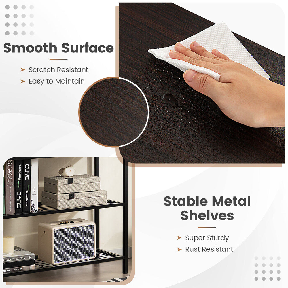 Close-up of the dark brown surface of the 39.5-inch entryway table, showcasing its smooth, scratch-resistant finish.