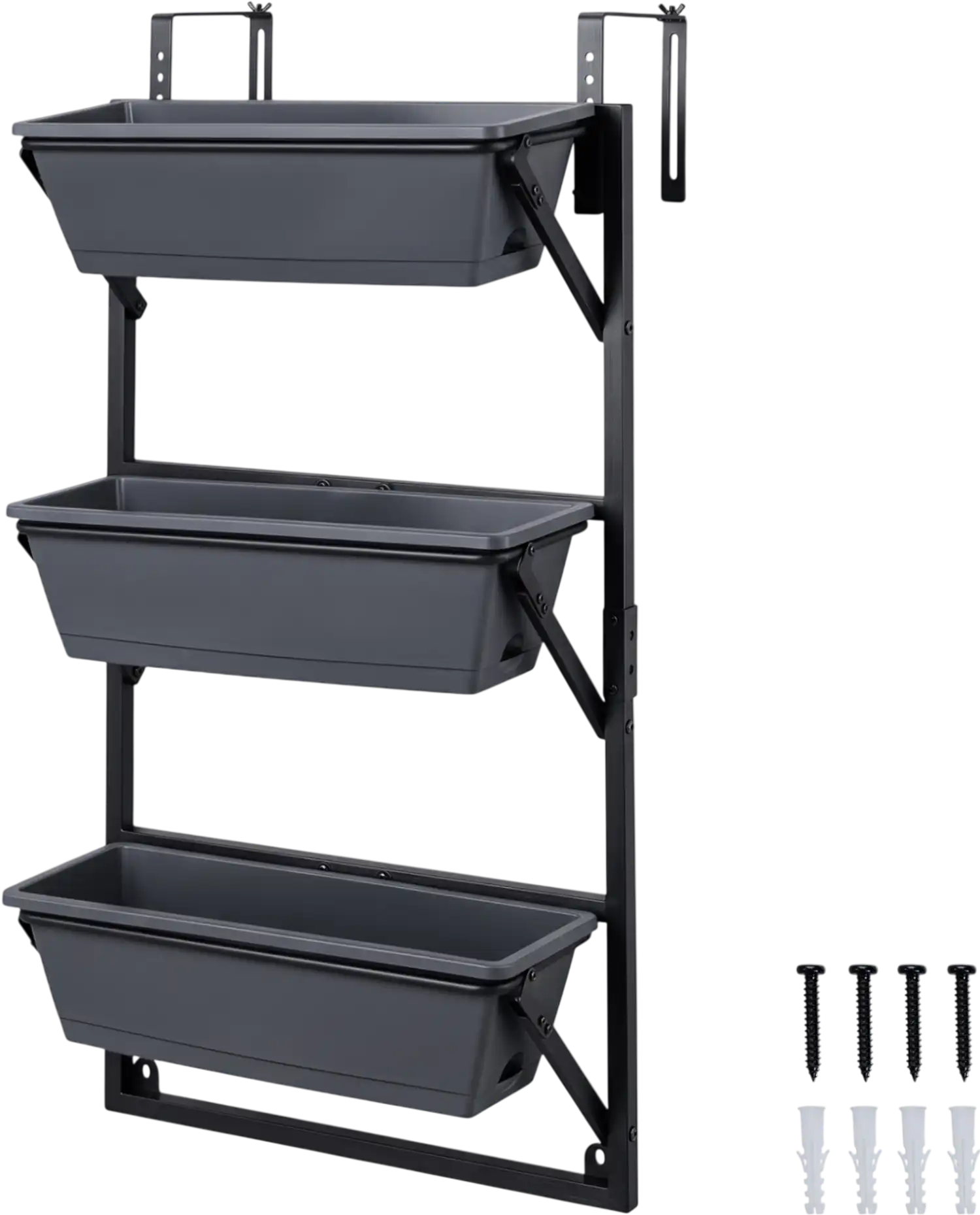 Costway 3-Tier Deck Railing Planter Box Adjustable Brackets Porch Patio 49701519 New