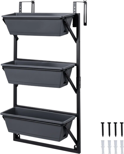 Costway 3-Tier Deck Railing Planter Box Adjustable Brackets Porch Patio 49701519 New