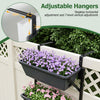 Adjustable black deck railing planter boxes with 3 tiers, removable self-watering design, ideal for flowers and herbs.