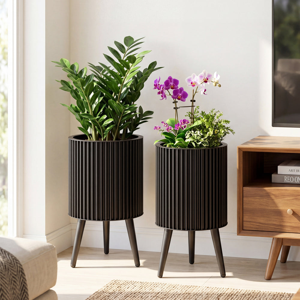 Decorative Flower Pots with Stand and Drainage Holes Set of 2-S - Gallery View 1 of 10