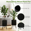 Set of 2 decorative flower pots with a modern fluted design, zinc-iron alloy top, and drainage holes for optimal airflow.