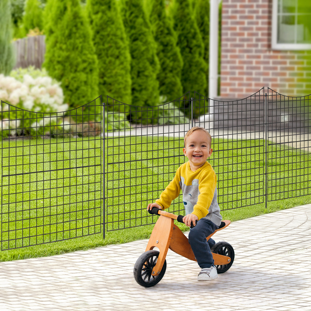 Decorative black garden fence with 5 panels and stakes, ideal for creating borders and protecting plants in your garden.