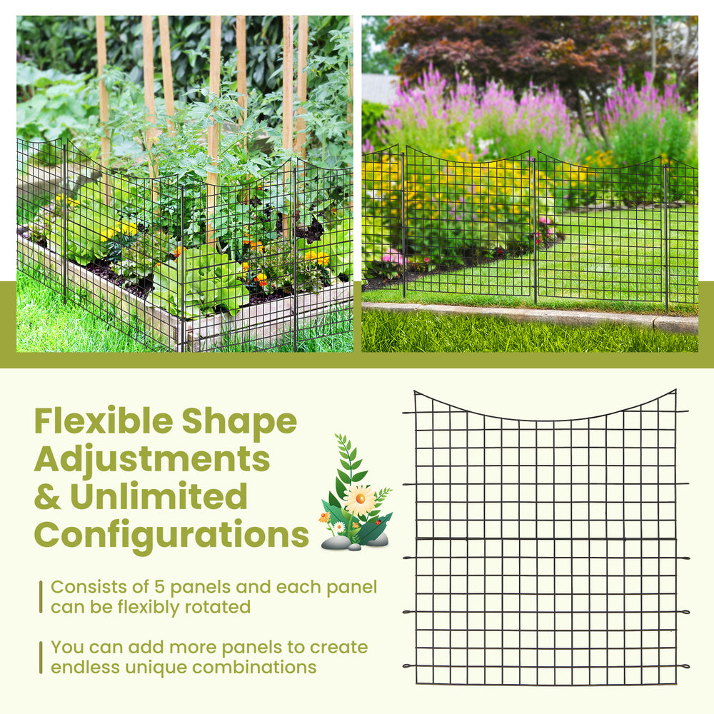 Decorative garden fence with 5 panels and stakes, made of heavy-duty metal, ideal for creating flexible shapes in.