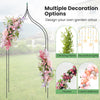 Decorative metal garden arch with pointed curves, ideal for weddings and parties, supports climbing plants and floral.
