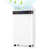 White 4500 Sq. Ft dehumidifier with LED display, 4 wheels for easy mobility, and multiple dehumidification modes.
