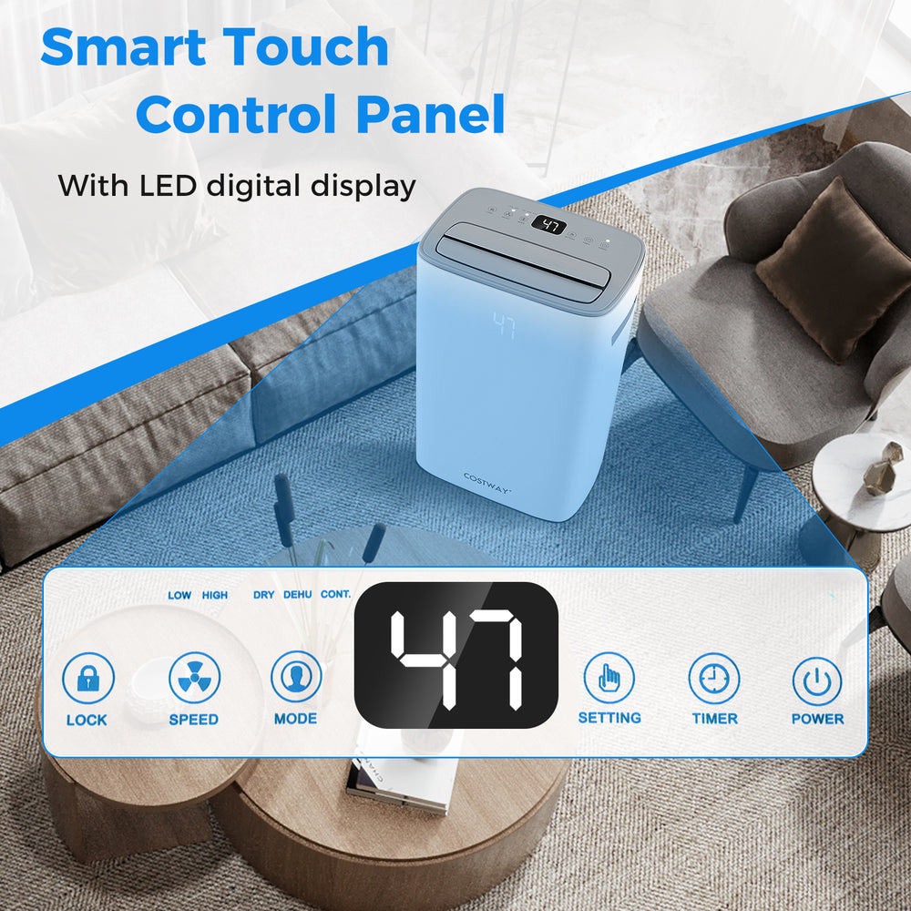 Smart touch control panel of the white dehumidifier with LED display, showcasing adjustable humidity settings and timer.