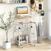 Height adjustable standing desk with compact design, bottom storage shelf, and ergonomic footrest for small spaces.
