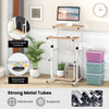 Standing desk with adjustable height, ergonomic footrest, and bottom storage shelf, ideal for small spaces.