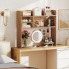 Natural wood desktop bookshelf hutch with 6 shelves, featuring adjustable storage for photos and essentials in a modern.