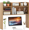 Desktop bookshelf hutch in natural finish with 6 shelves, perfect for organizing essentials in study or bedroom.