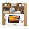 Desktop bookshelf hutch in natural finish with 6 shelves, ideal for organizing essentials in study or bedroom.