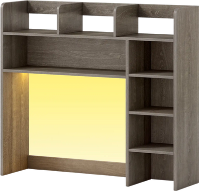 Costway Desktop Bookshelf Desk Hutch Storage Organizer with LED Lights 35.5