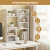 Desktop display rack with 8 open cubes in white, ideal for organizing books, decorations, and plants in home office.