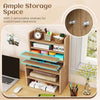 6-tier desktop organizer in natural wood with 2 removable shelves for customizable storage and ample space.