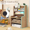 6-tier natural wood desktop organizer with removable shelves and non-slip foot pads for efficient storage.