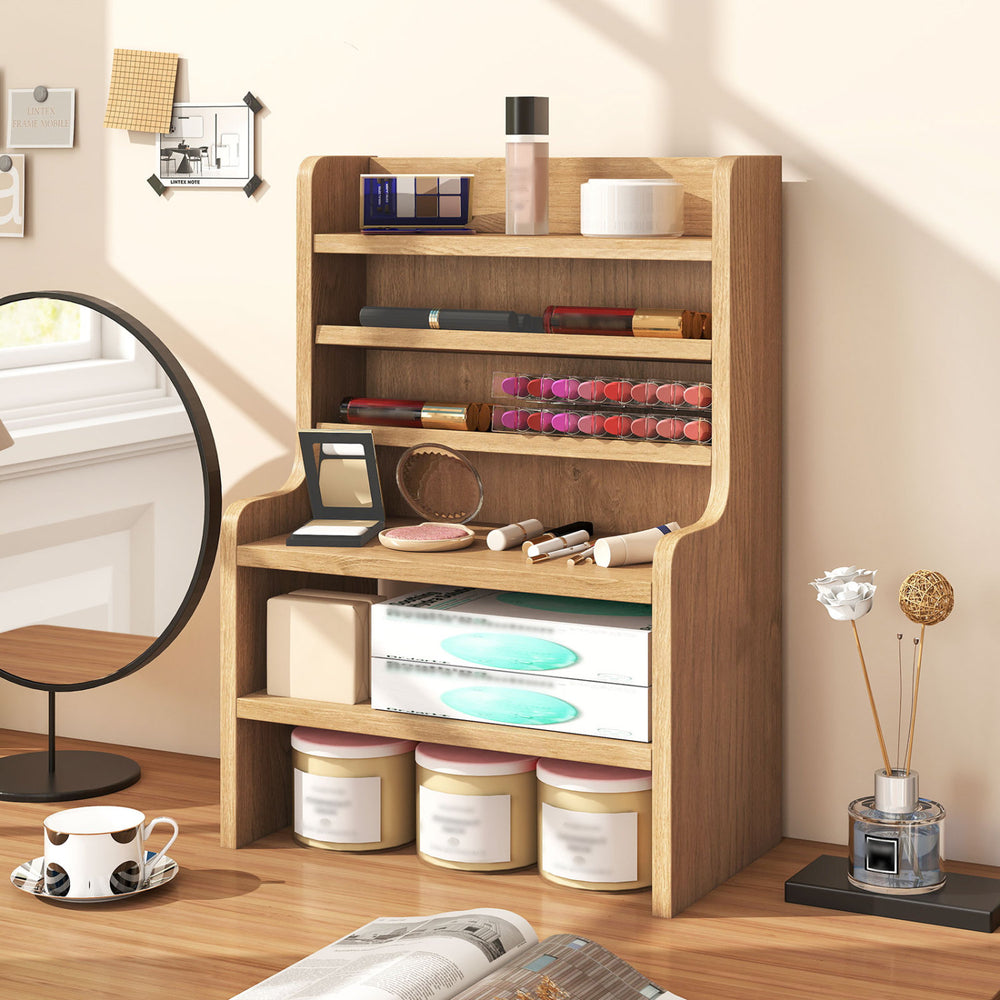 Desktop Organizer 6-Tier Mini Storage Rack with 2 Removable Shelves-Natural - Gallery View 1 of 11