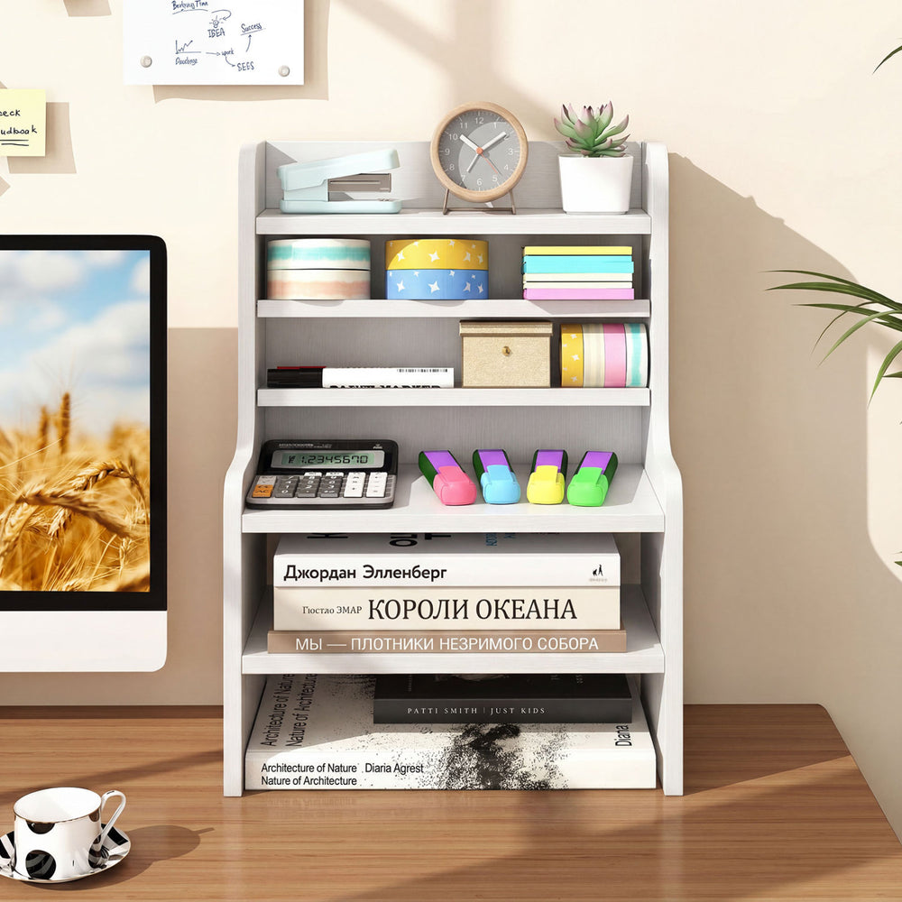 Desktop Organizer 6-Tier Mini Storage Rack with 2 Removable Shelves-White - Gallery View 1 of 10