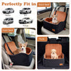 Detachable dog booster car seat in black and orange, designed for front and back seats, offers comfort and safety for.
