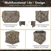 Detachable hunting blind for 2-3 people with camouflage design, featuring 360-degree visibility and removable roof.