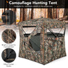 5-IN-1 detachable camouflage hunting blind with skylight, featuring 3 sliding windows for 360-degree visibility.