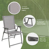 Gray patio folding chair with rustproof metal frame, breathable fabric, and non-slip foot pads for outdoor stability.