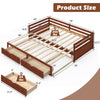 Extendable twin to king daybed with trundle and two storage drawers, featuring a sturdy wood frame and solid slats.