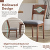 Dining chair with a hollowed backrest, gray padded seat, and natural rubber wood frame for comfortable dining.