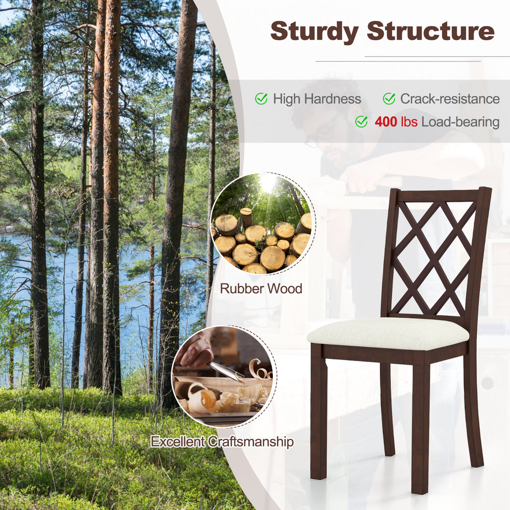 Brown dining chair with upholstered seat cushion, rubber wood legs, and ergonomic design for comfort in various.
