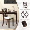 Brown dining chair with ergonomic slanted backrest and upholstered seat cushion, ideal for dining rooms and kitchens.
