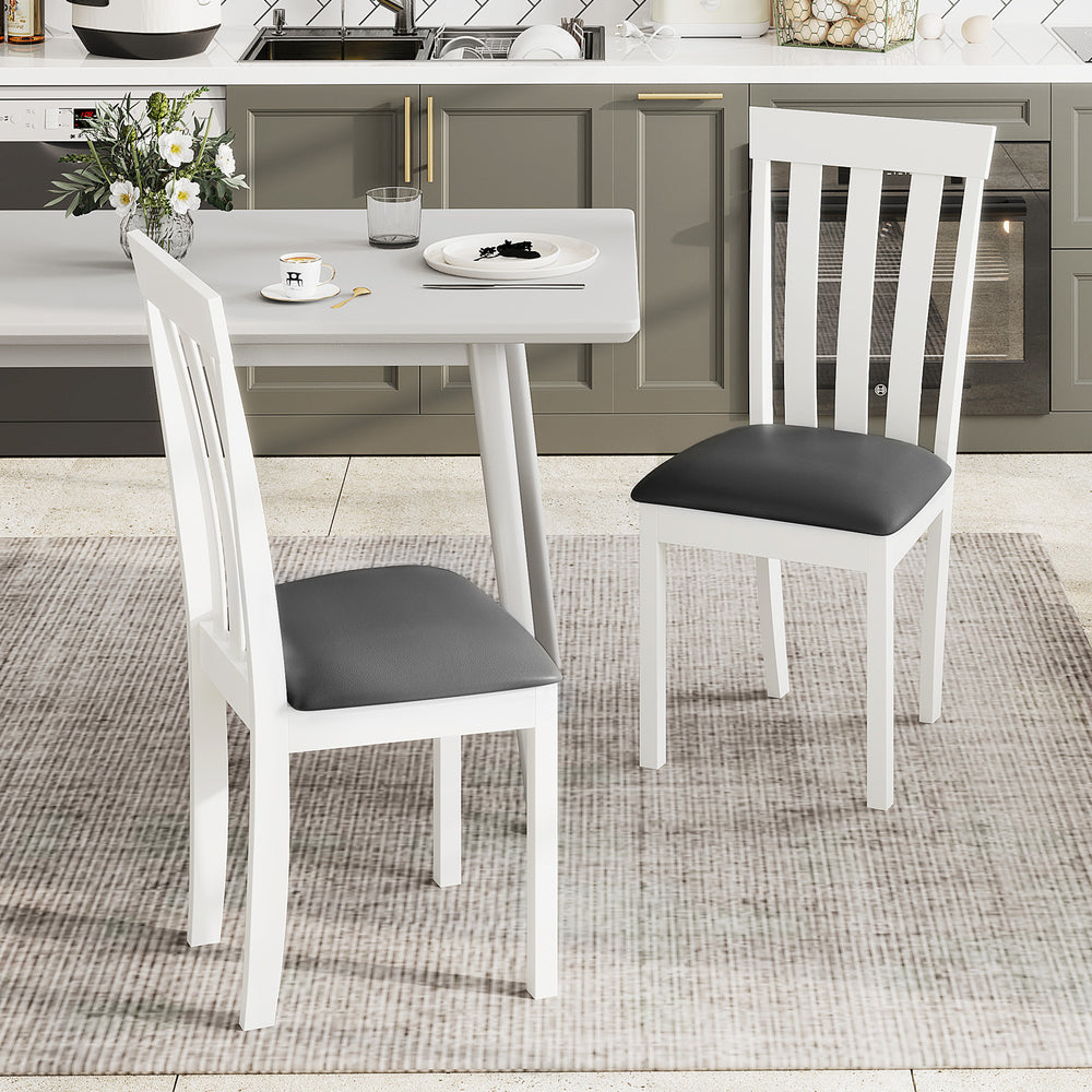 Dining Chair Set of 2 Upholstered Wooden Kitchen Chairs with Padded Seat and Rubber Wood Frame-White - Gallery View 1 of 10