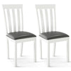 Set of 2 white wooden dining chairs with padded seats, featuring a rubber wood frame and slat back design for comfort.
