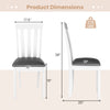 Dimensions of a white dining chair with padded seat, rubber wood frame, and supportive backrest for healthy posture.