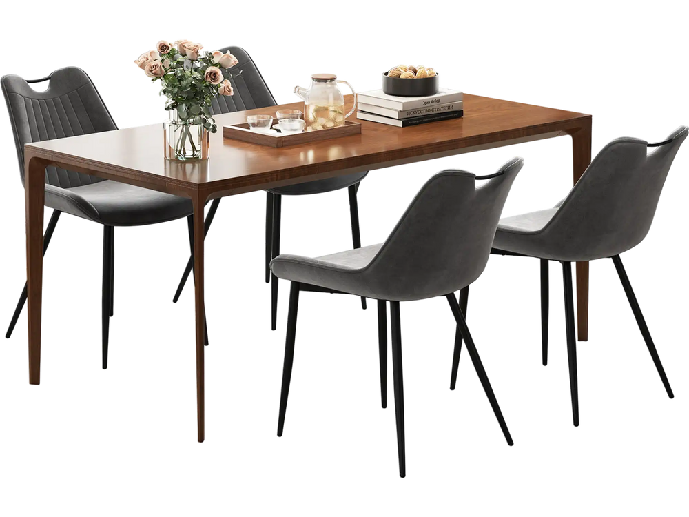 Gray faux leather dining chair set of 4 with metal legs, featuring ergonomic design and modern style for versatile use.