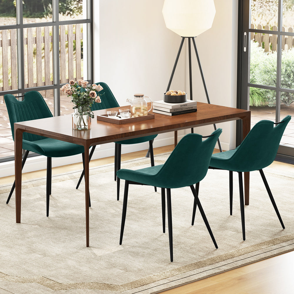 Dining Chair Set of 4 Faux Leather Upholstered Kitchen Chairs with Metal Legs-Turquoise - Gallery View 1 of 7